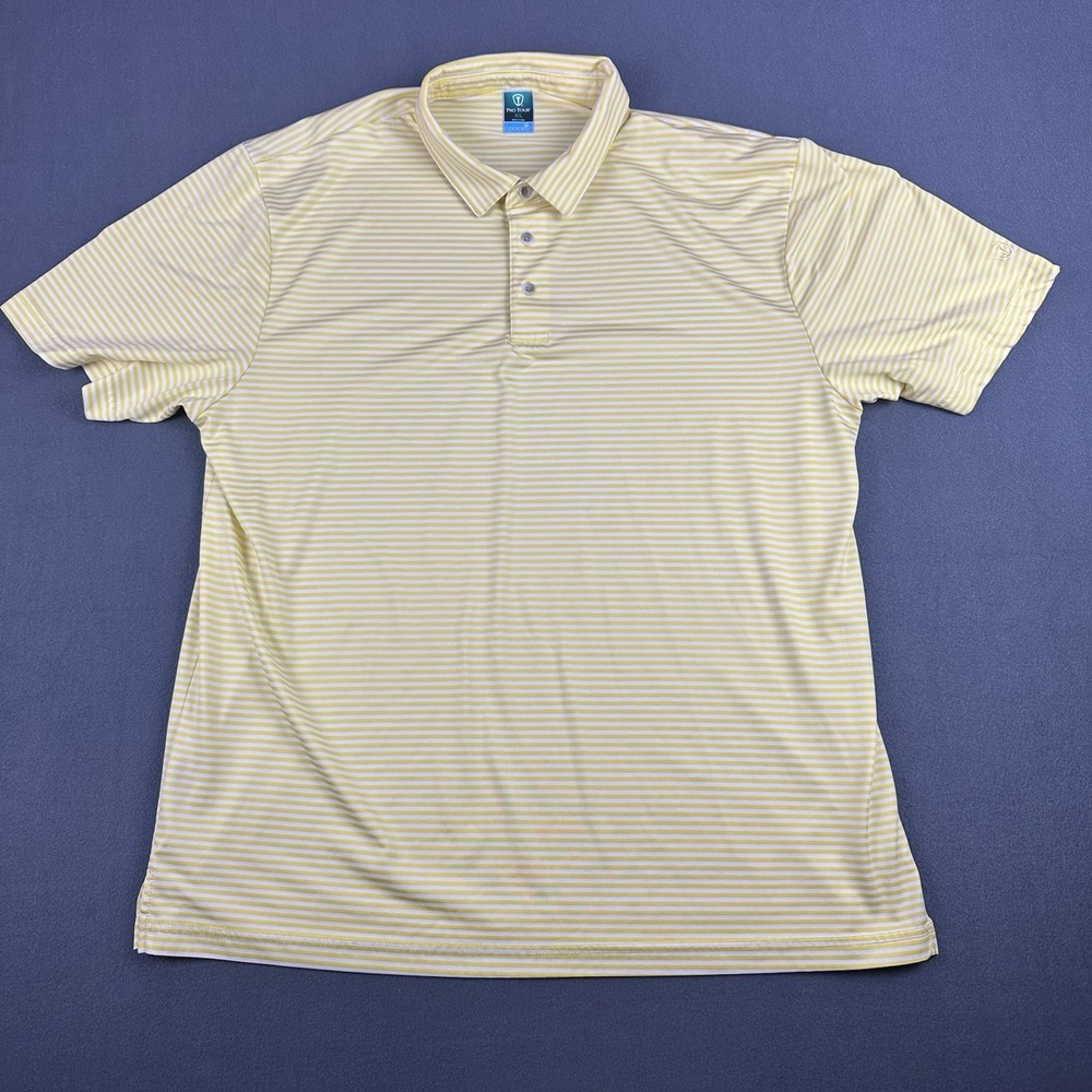 Pro Tour Cool Play Men's XL Golf Polo Yellow/white Striped Vibrant